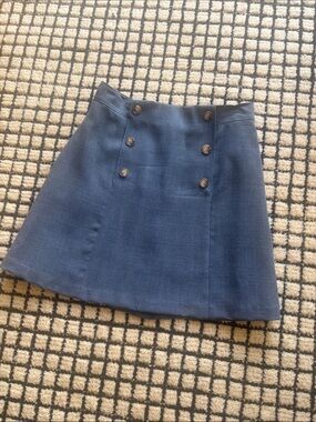 Double-Button A-Line Skirt in Deep Blue